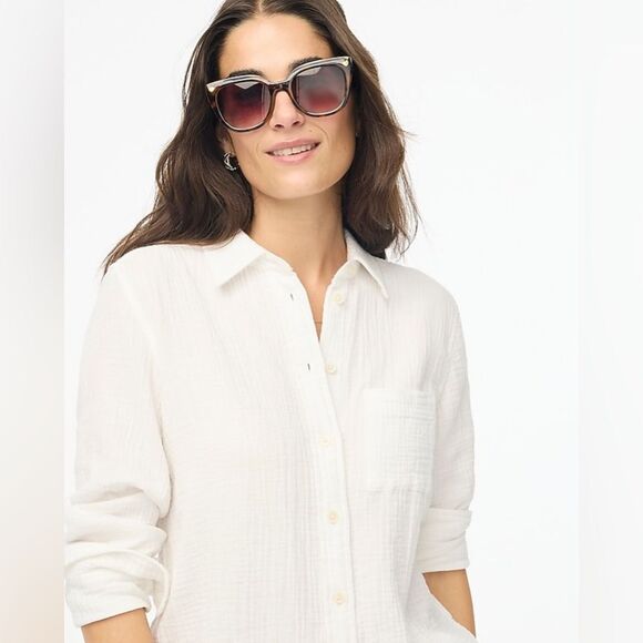 J. Crew Double Gauze Button Down Long Sleeve Shirt Warm Honey‎ size L NWT in pkg - Picture 2 of 9
